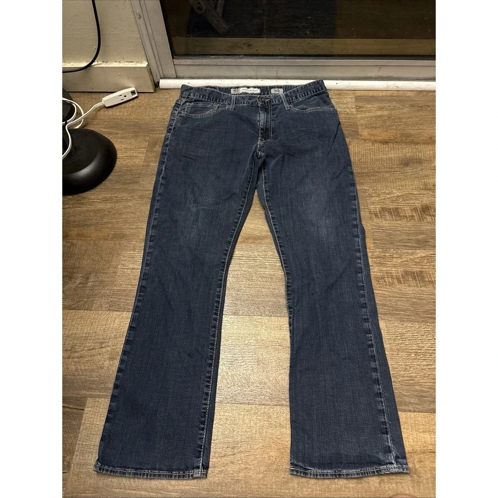Buckle BKE Jake Straight Leg Jeans Mens 36R Blue Heavy Stitch Grunge Flex Denim
